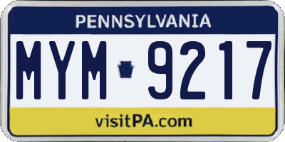 PA license plate MYM9217