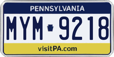 PA license plate MYM9218