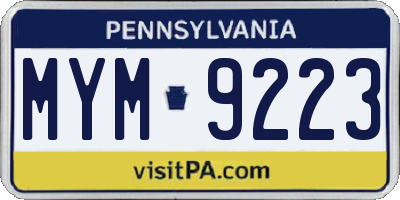 PA license plate MYM9223