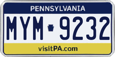 PA license plate MYM9232