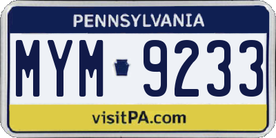 PA license plate MYM9233