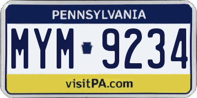 PA license plate MYM9234