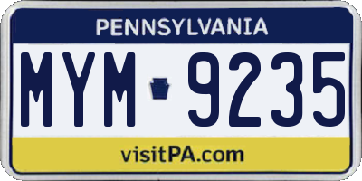 PA license plate MYM9235