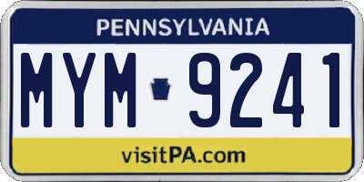 PA license plate MYM9241