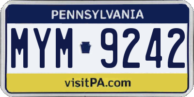PA license plate MYM9242