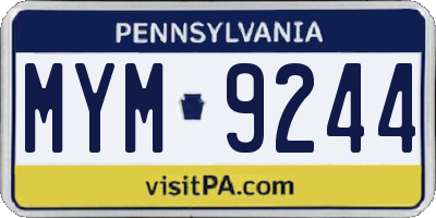 PA license plate MYM9244