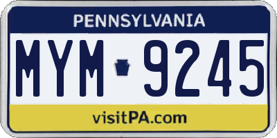 PA license plate MYM9245