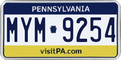 PA license plate MYM9254