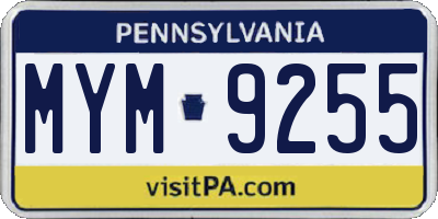PA license plate MYM9255