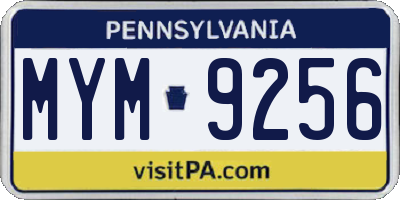 PA license plate MYM9256