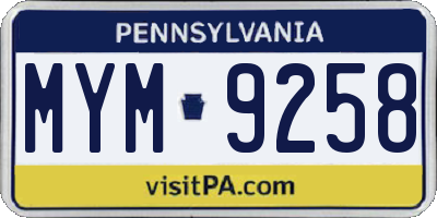PA license plate MYM9258