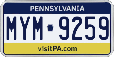 PA license plate MYM9259