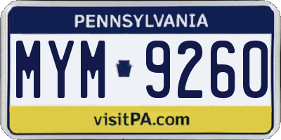 PA license plate MYM9260