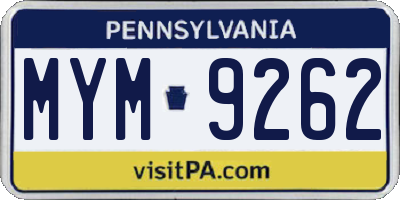 PA license plate MYM9262