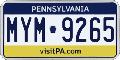 PA license plate MYM9265