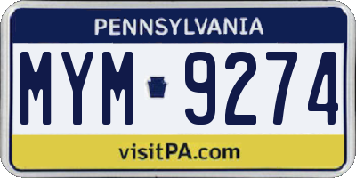PA license plate MYM9274