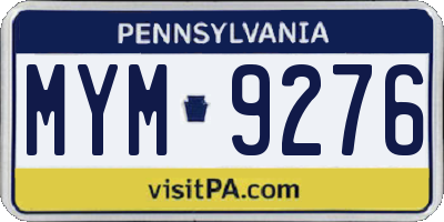 PA license plate MYM9276