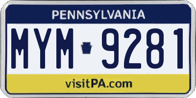 PA license plate MYM9281