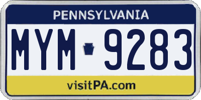 PA license plate MYM9283