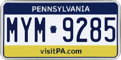 PA license plate MYM9285