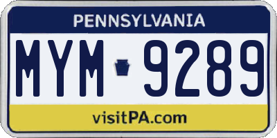PA license plate MYM9289