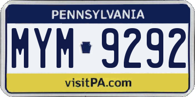 PA license plate MYM9292