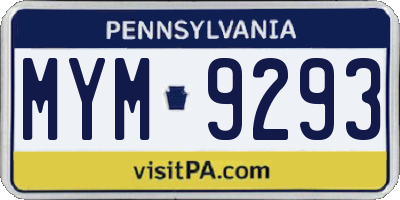 PA license plate MYM9293