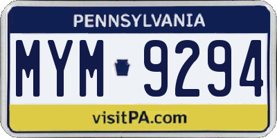 PA license plate MYM9294