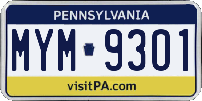 PA license plate MYM9301