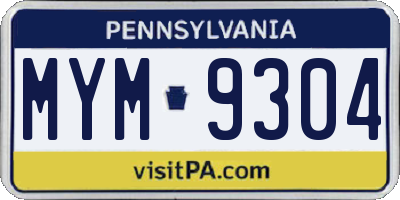 PA license plate MYM9304