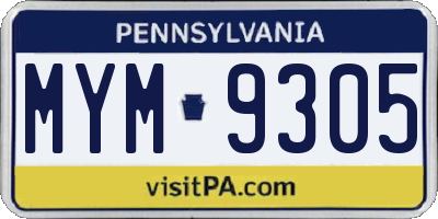 PA license plate MYM9305