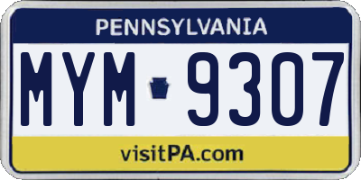 PA license plate MYM9307