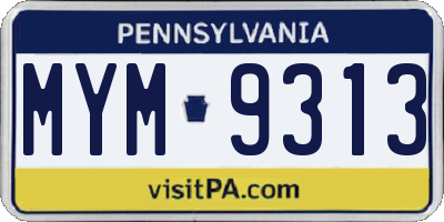 PA license plate MYM9313