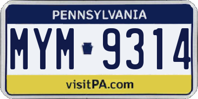 PA license plate MYM9314
