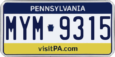 PA license plate MYM9315