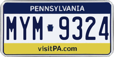 PA license plate MYM9324