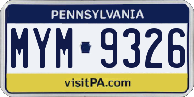 PA license plate MYM9326