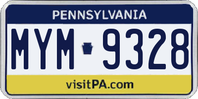 PA license plate MYM9328