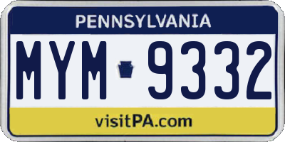 PA license plate MYM9332