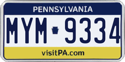 PA license plate MYM9334