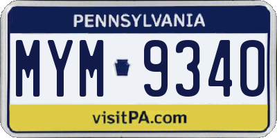 PA license plate MYM9340