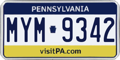 PA license plate MYM9342