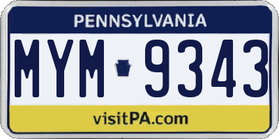 PA license plate MYM9343