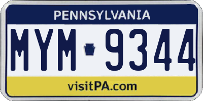 PA license plate MYM9344