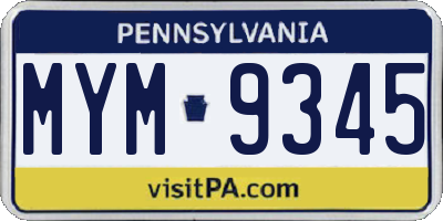 PA license plate MYM9345