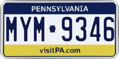 PA license plate MYM9346