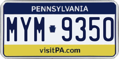 PA license plate MYM9350