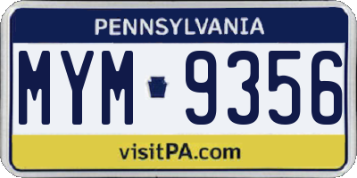 PA license plate MYM9356