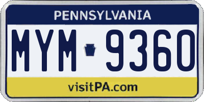 PA license plate MYM9360
