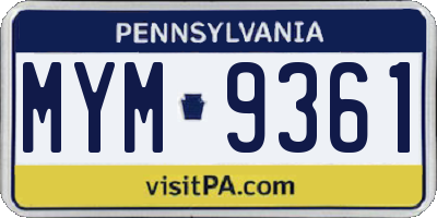 PA license plate MYM9361